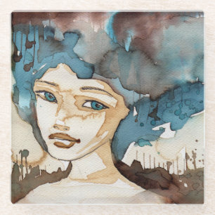 Dessous-de-verre En Verre Femme bleue