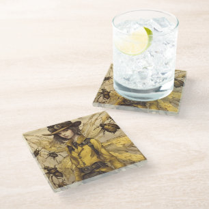 Dessous-de-verre En Verre Femme d'insectes Steampunk