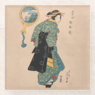 Dessous-de-verre En Verre Femme en kimono japonais, œuvre d'art représentant