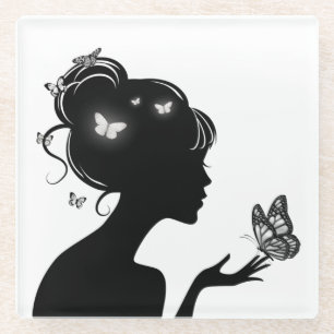 Dessous-de-verre En Verre femme papillons blancs