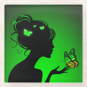 Dessous-de-verre En Verre femme papillons verts