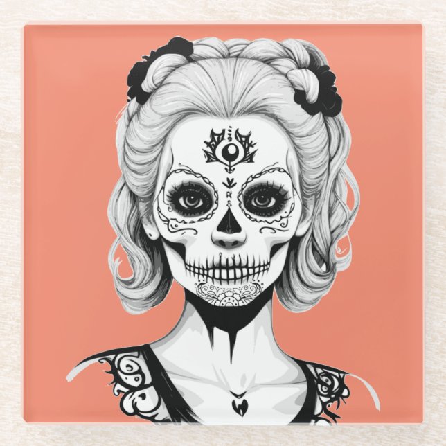 DESSOUS-DE-VERRE EN VERRE FEMME SKULLHEAD (Devant)