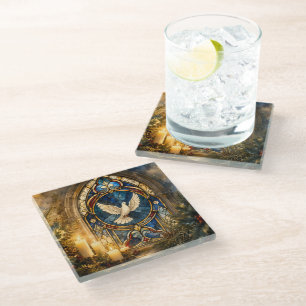 Dessous-de-verre En Verre Fenêtre de Noël Colombe en Verre Coloré