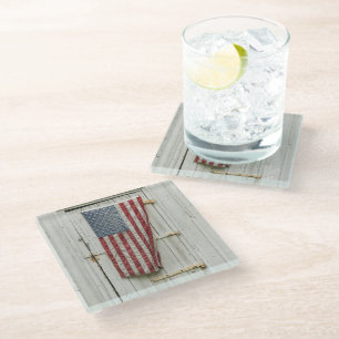 Dessous-de-verre En Verre Fermes Porte Blanche Avec Drapeau Américain