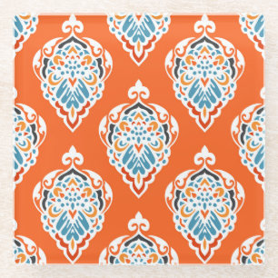 Dessous-de-verre En Verre Festive damassé vintage motif, design élégant.