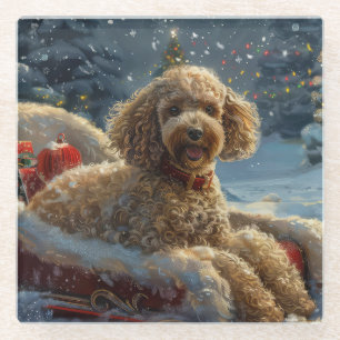 Dessous-de-verre En Verre Festive de Noël du chien de caniche