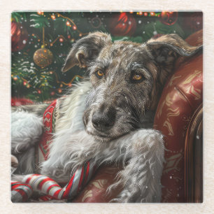 Dessous-de-verre En Verre Fête de Noël du loup Hound Dog