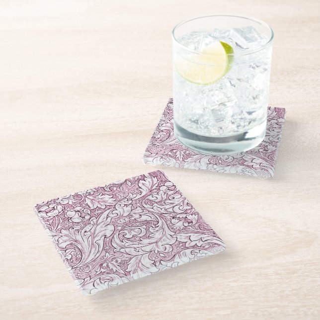 Dessous-de-verre En Verre Feuillage baroque orné rose (Incliné)