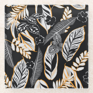 Dessous-de-verre En Verre Feuillage de nuit tropical : Motif Vintage foncé