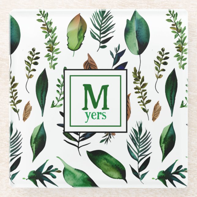 Dessous-de-verre En Verre Feuillage vert Nature botanique Personnalisée (Devant)