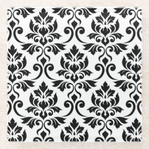 Dessous-de-verre En Verre Feuille Damask Patte noir sur blanc