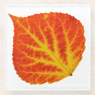 Dessous-de-verre En Verre Feuille d'Aspen rouge et jaune #10