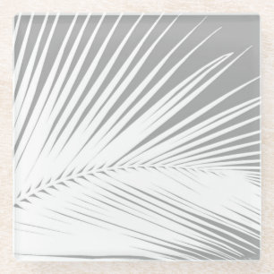 Dessous-de-verre En Verre Feuille de palme - gris et blanc