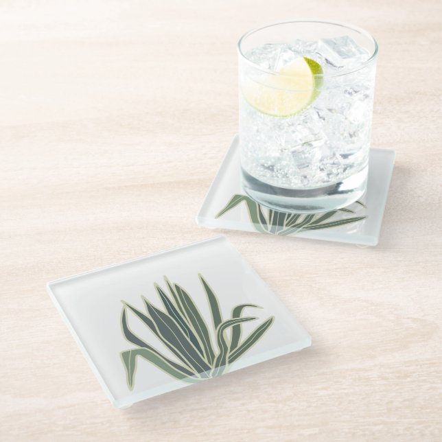 Dessous-de-verre En Verre Feuille verte botanique (Incliné)