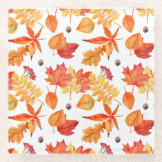 Dessous-de-verre En Verre Feuilles d'aquarelle, motif naturel transparent.