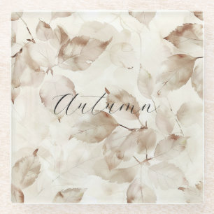 Dessous-de-verre En Verre Feuilles d'automne Crème Beige