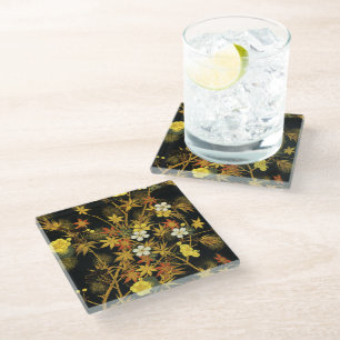 Dessous-de-verre En Verre Feuilles d'automne japonaises Antique botanique