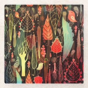 Dessous-de-verre En Verre Feuilles d'automne : motif transparent foncé.