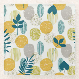 Dessous-de-verre En Verre Feuilles d'automne, motif vintage sans soudure.