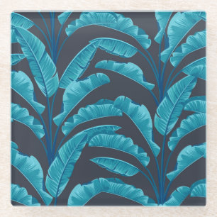 Dessous-de-verre En Verre Feuilles de bananes : Motif tropical Vintage.