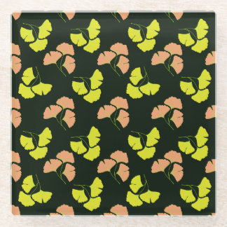 Dessous-de-verre En Verre Feuilles de Ginkgo Pastel-Néon sur Fond Noir