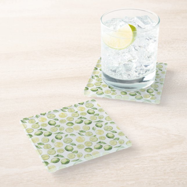 Dessous-de-verre En Verre Feuilles de limes vertes Fruit (Incliné)