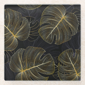 Dessous-de-verre En Verre Feuilles de monstera dorées, florale romantique sa