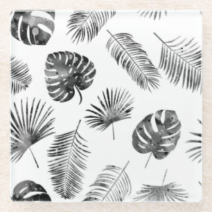 Dessous-de-verre En Verre Feuilles de palmier noir : vintage sans soudure.