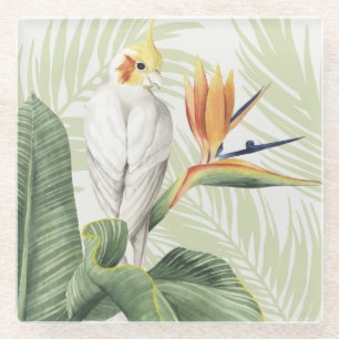 Dessous-de-verre En Verre Feuilles De Palmiers Avec Oiseau Blanc