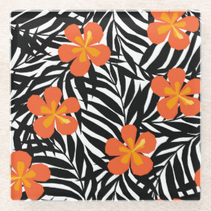 Dessous-de-verre En Verre Feuilles de palmiers tropicaux, application vintag