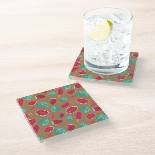 Dessous-de-verre En Verre Feuilles de poissonnerie, cerise, fraise et pastèq