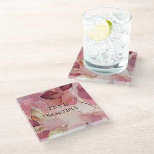 Dessous-de-verre En Verre Feuilles dorées Bourgogne Teint rose 