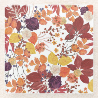 Dessous-de-verre En Verre Feuilles et Roses de l'automne