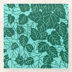 Dessous-de-verre En Verre Feuilles japonaises imprimées, turquoises et aqua