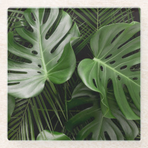 Dessous-de-verre En Verre Feuilles Monstera, aménagement tropical de luxe.