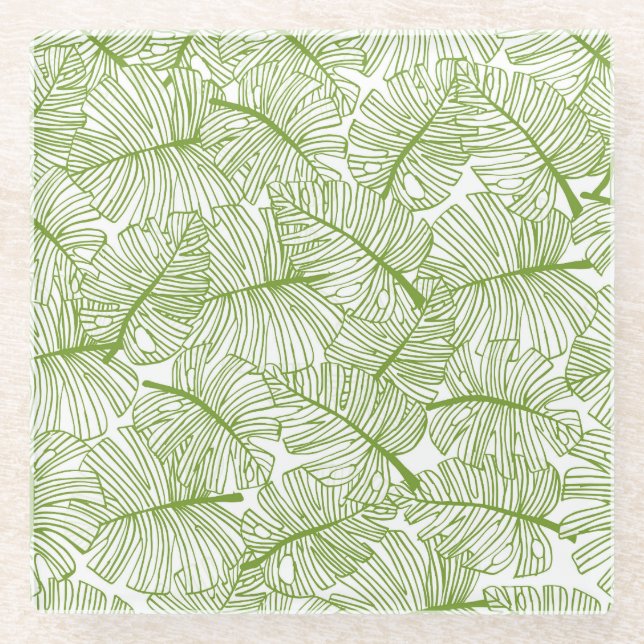 Dessous-de-verre En Verre Feuilles Monstera, design floral sans soudure. (Devant)