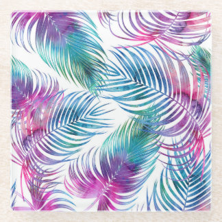 Dessous-de-verre En Verre Feuilles tropicaux de palmiers, aquarelle motifs f
