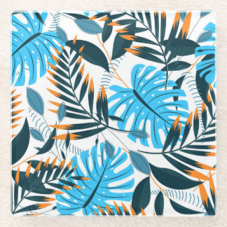 Dessous-de-verre En Verre Feuilles tropicaux Motif blanc brillant