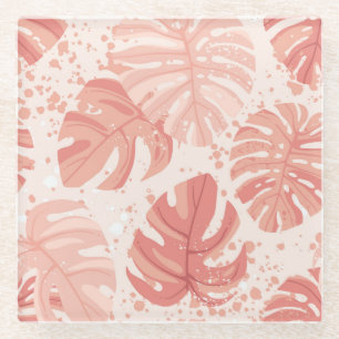 Dessous-de-verre En Verre Feuilles tropicaux : motif vintage à main.