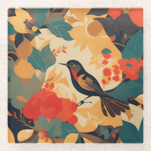 Dessous-de-verre En Verre feuilles vintages de fleurs d'oiseaux