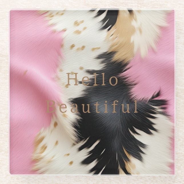 Dessous-de-verre En Verre Fille Rose Noir Blanc Or Cowhide (Devant)