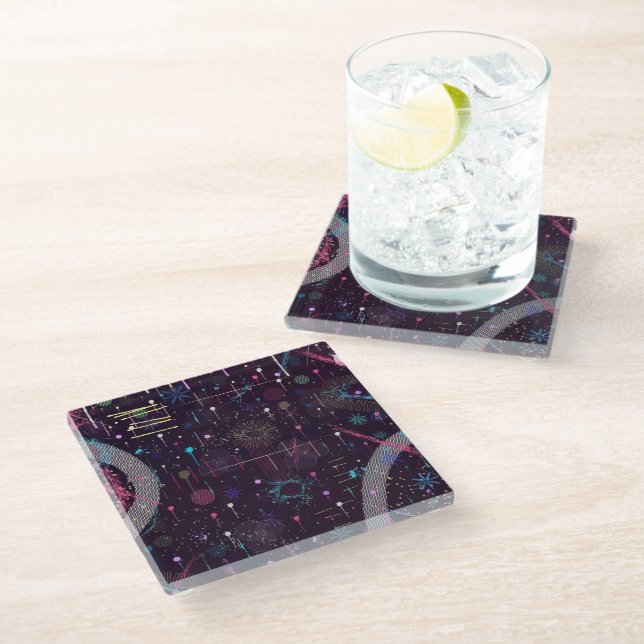 Dessous-de-verre En Verre Fireworks Display: Abstract Art  (Incliné)