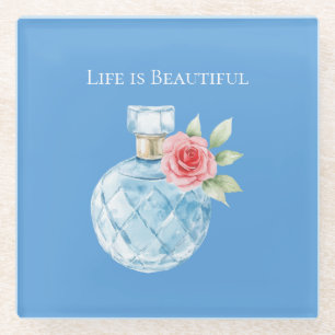 Dessous-de-verre En Verre Flacon de Parfum Rose Bleu Aqua Blanc