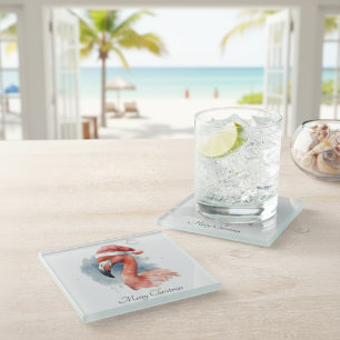 Dessous-de-verre En Verre Flamant des neiges de Père Noël, sur mesure