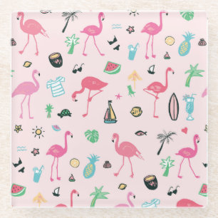 Dessous-de-verre En Verre Flamant rose été : Vibrant Motif d'oiseaux