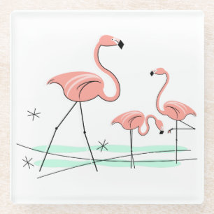 Dessous-de-verre En Verre Flamant rose Ocean Trio 2 dessous de verre en verr