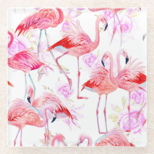 Dessous-de-verre En Verre Flamant rose Rose : Aquarelle Oiseau Floral
