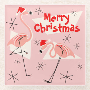 Dessous-de-verre En Verre Flamant rose Santas Pink Joyeux dessous de verre d