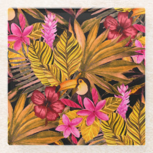 Dessous-de-verre En Verre Flamant rose tropical : Hibiscus Motif d'été