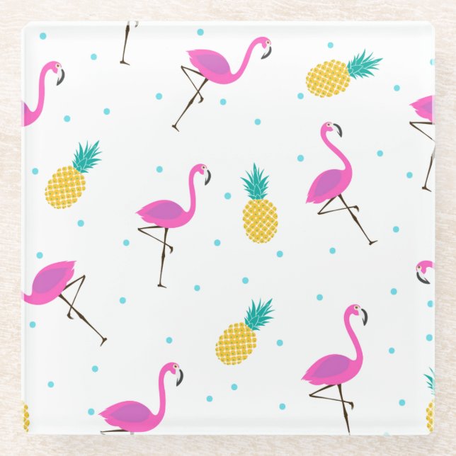 Dessous-de-verre En Verre Flamants roses au néon 2 2 (Devant)